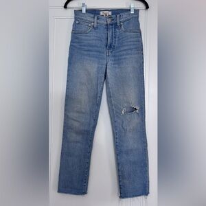 Madewell The Perfect Vintage Jean Light Wash Distressed Straight Leg, Size 00 23